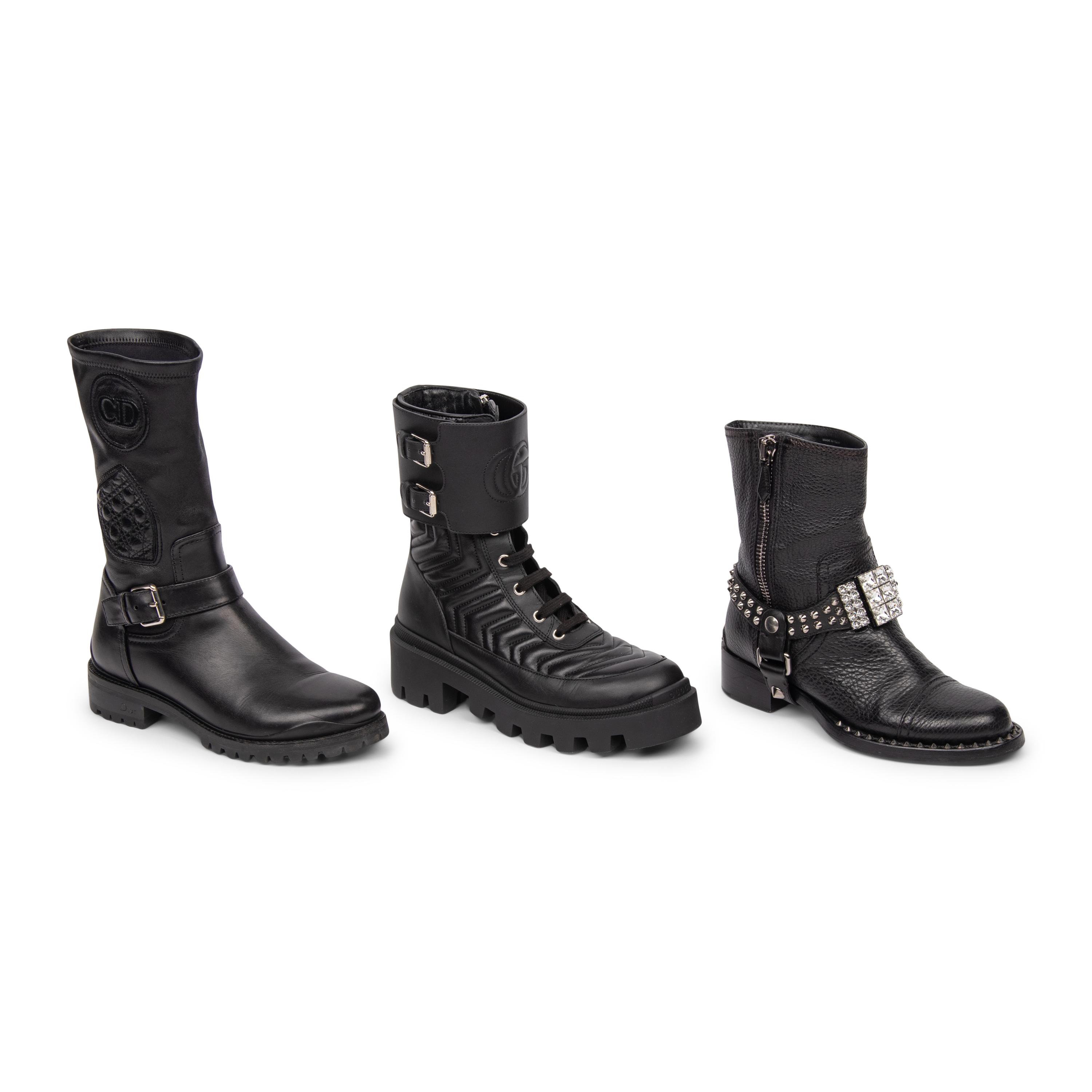 THREE PAIRS OF DESIGNER BLACK LEATHER BOOTS