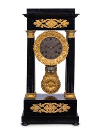 A Charles X Gilt Bronze Mounted Ebonized Portico Clock