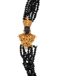 NARDI, YELLOW GOLD, COLORED DIAMOND AND OBSIDIAN BEAD BLACKAMOOR NECKLACE