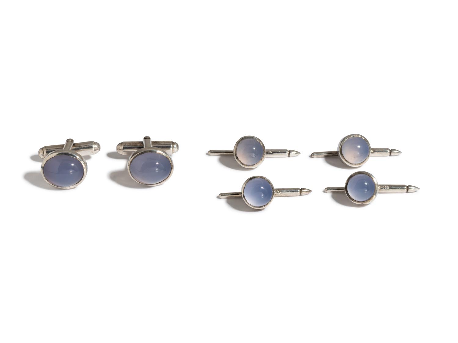 STERLING SILVER AND CHALCEDONY DRESS SET