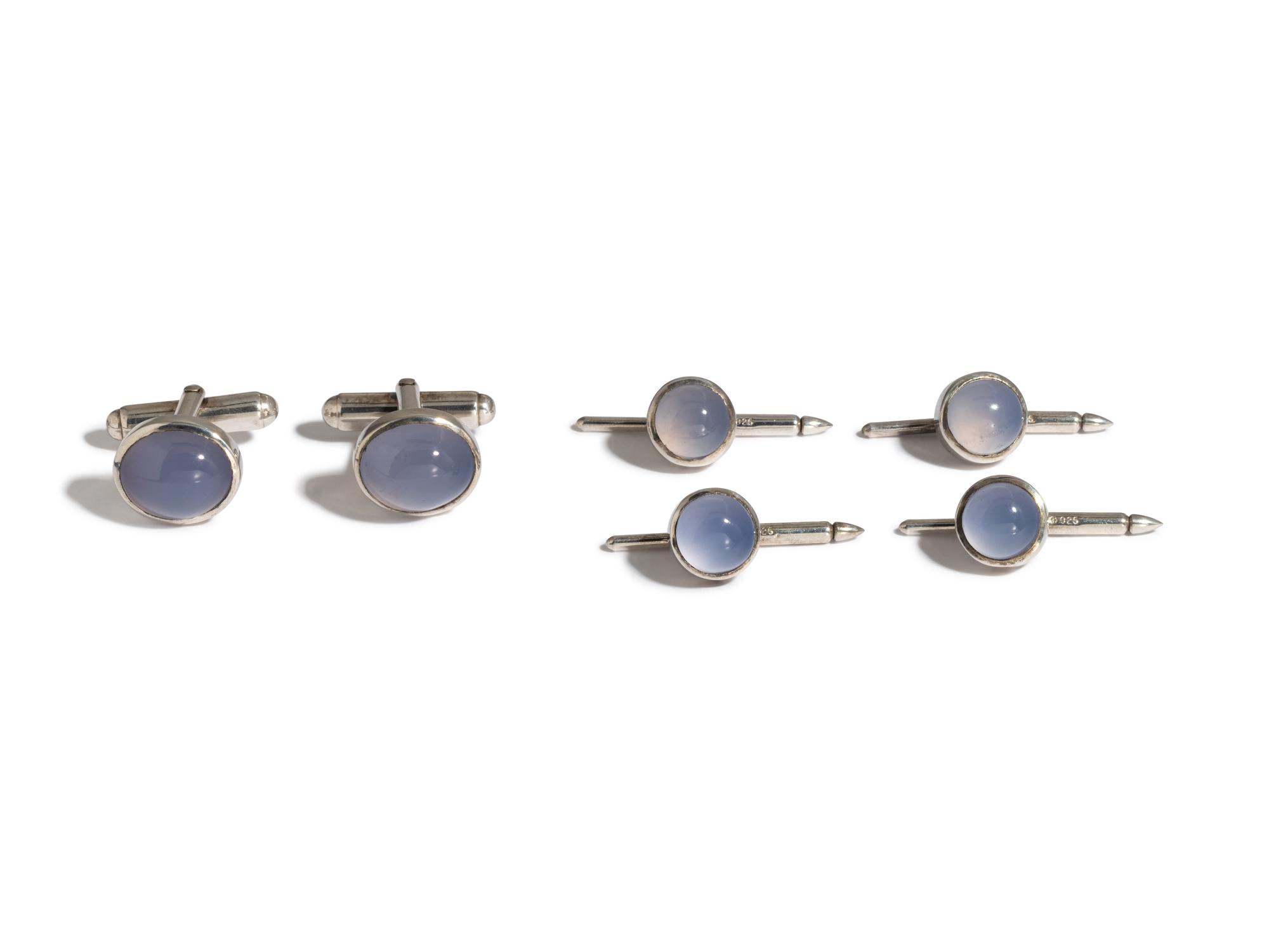 STERLING SILVER AND CHALCEDONY DRESS SET