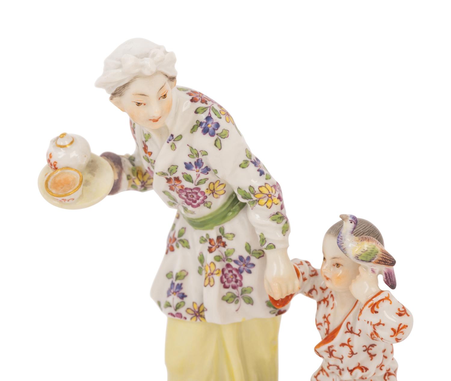 A Meissen Porcelain Chinoiserie Figure of a Lady and Child