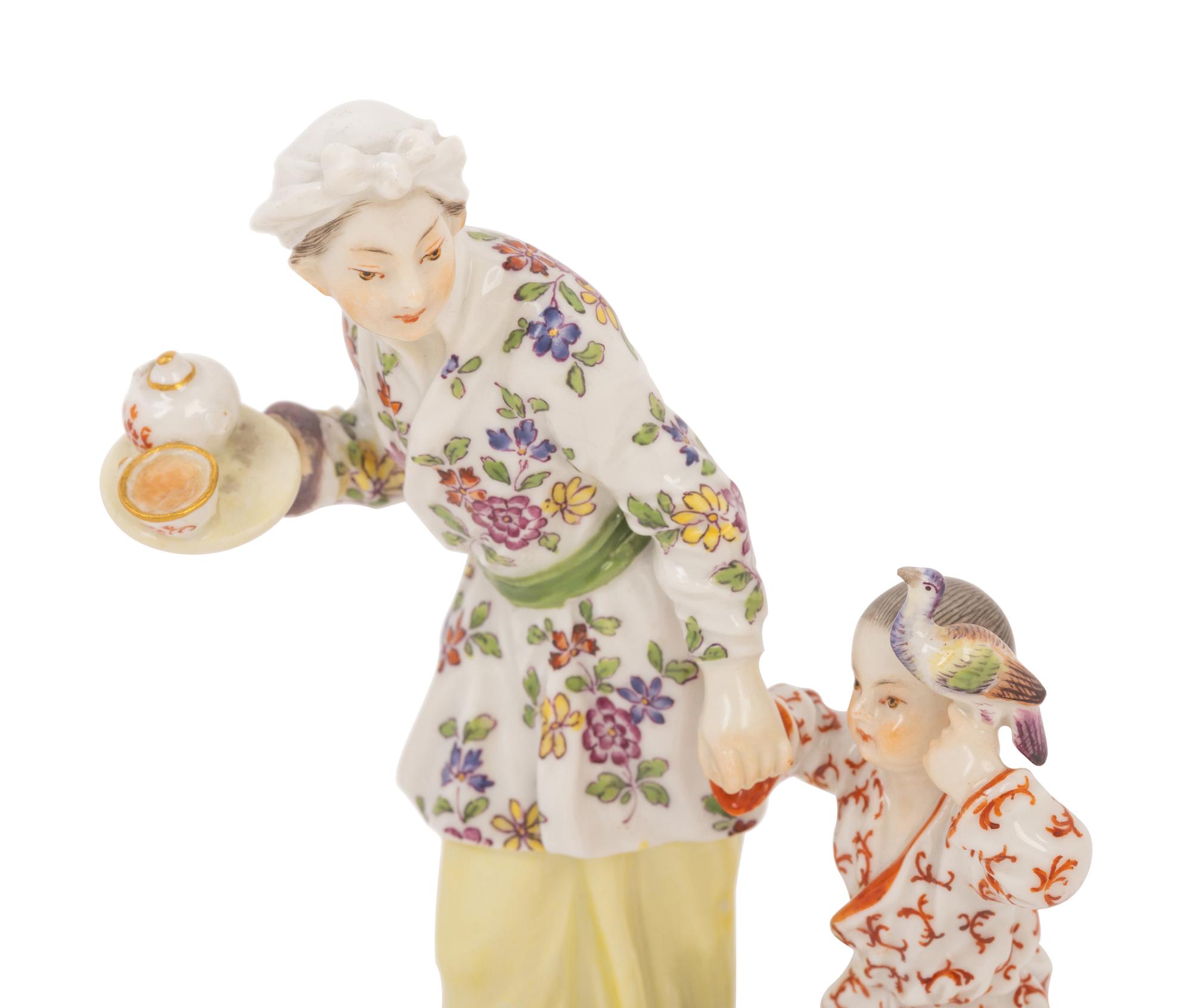A Meissen Porcelain Chinoiserie Figure of a Lady and Child