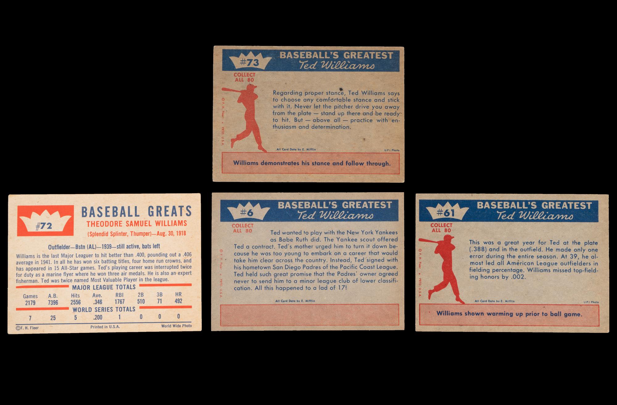 A Group of Four Ted Williams Fleer Baseball Cards,
