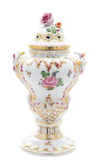 A Herend Hand Painted Porcelain Covered Urn Height 15 x width 7 1/2 x depth 7 inches. — 20TH CENTURY