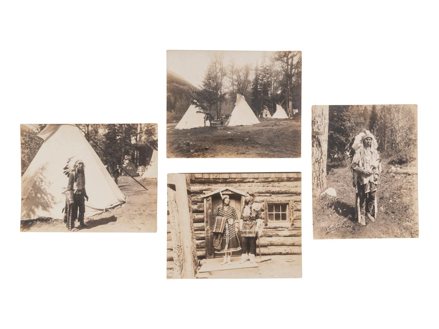 [NATIVE AMERICANS]. HAYNES, Jack (1884-1962), photographer. A group of 5 photographs of Crow Indians incl. Little Bighorn scout, White-Man-Runs-Him, collected by H.F. McLaury, Chicago Burlington & Quincy Railway advertising agent. Yellowstone Park, Wyoming, [1927].