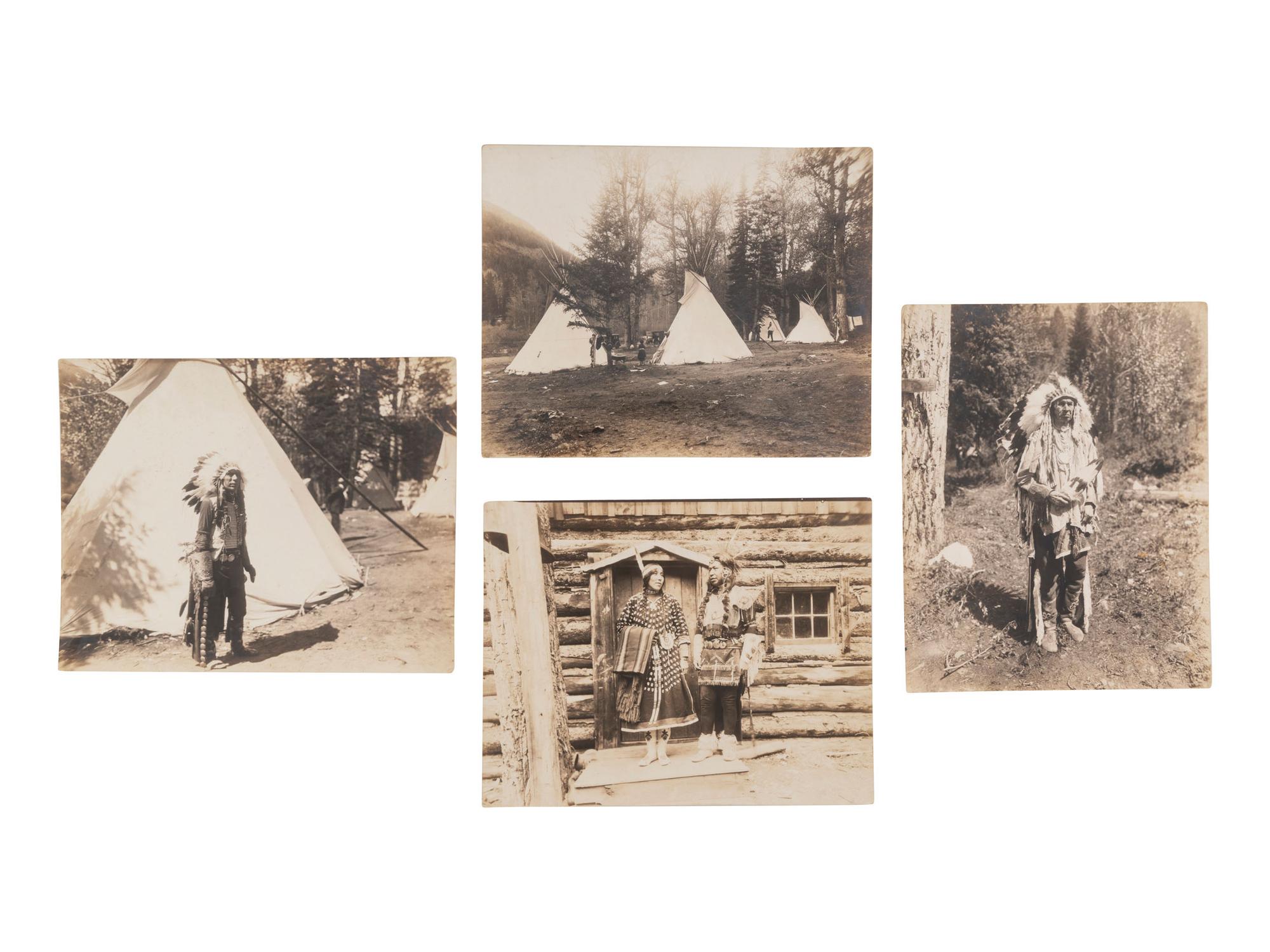 [NATIVE AMERICANS]. HAYNES, Jack (1884-1962), photographer. A group of 5 photographs of Crow Indians incl. Little Bighorn scout, White-Man-Runs-Him, collected by H.F. McLaury, Chicago Burlington & Quincy Railway advertising agent. Yellowstone Park, Wyoming, [1927].