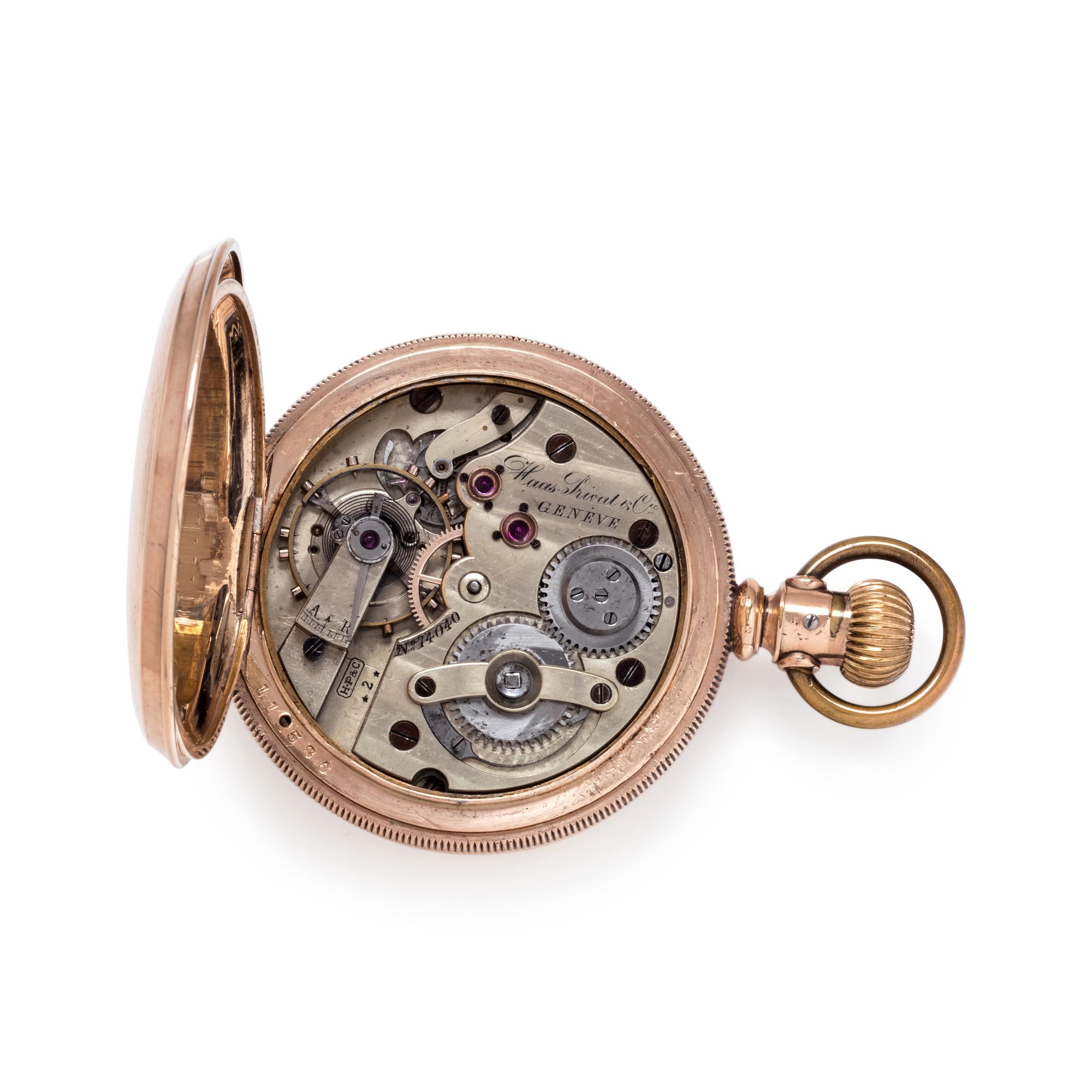 HAAS PRIVAT & CO., GOLD-FILLED HUNTER CASE POCKET WATCH