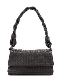 A Bottega Veneta Black Intrecciato Leather Double Flap Handbag, 10" x 7" x 4"; Strap drop 9''.