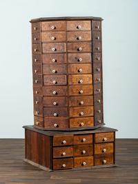 An American Bolt and Screw Case Company Stenciled Pine Octagonal Rotating Cabinet