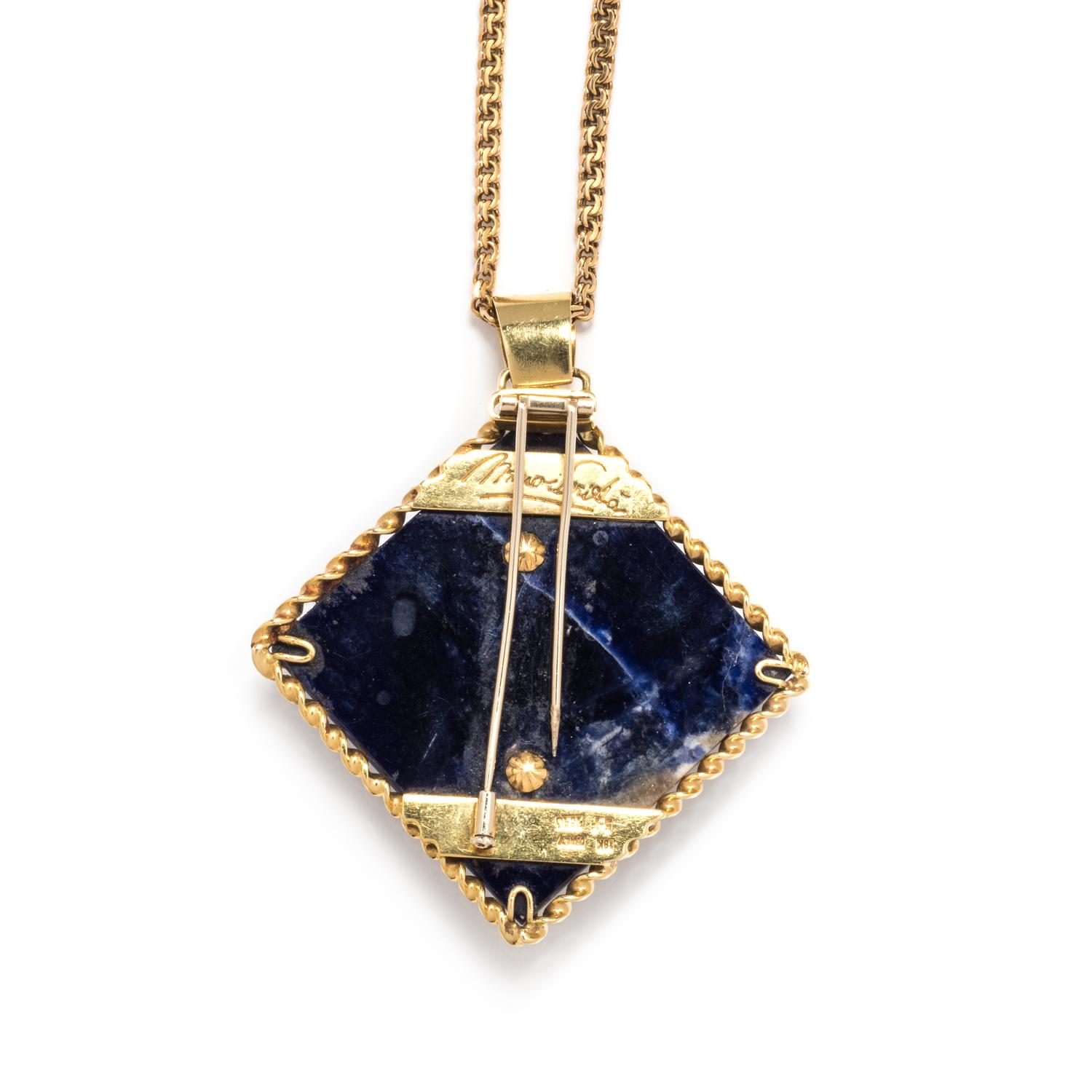 YELLOW GOLD AND SODALITE PENDANT/NECKLACE
