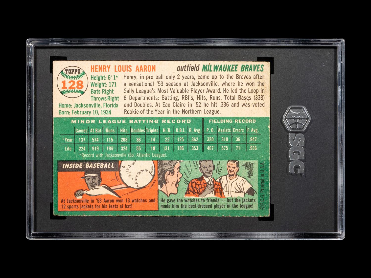 A 1954 Topps Hank Aaron Rookie Baseball Card No. 128 (SGC Authentic)