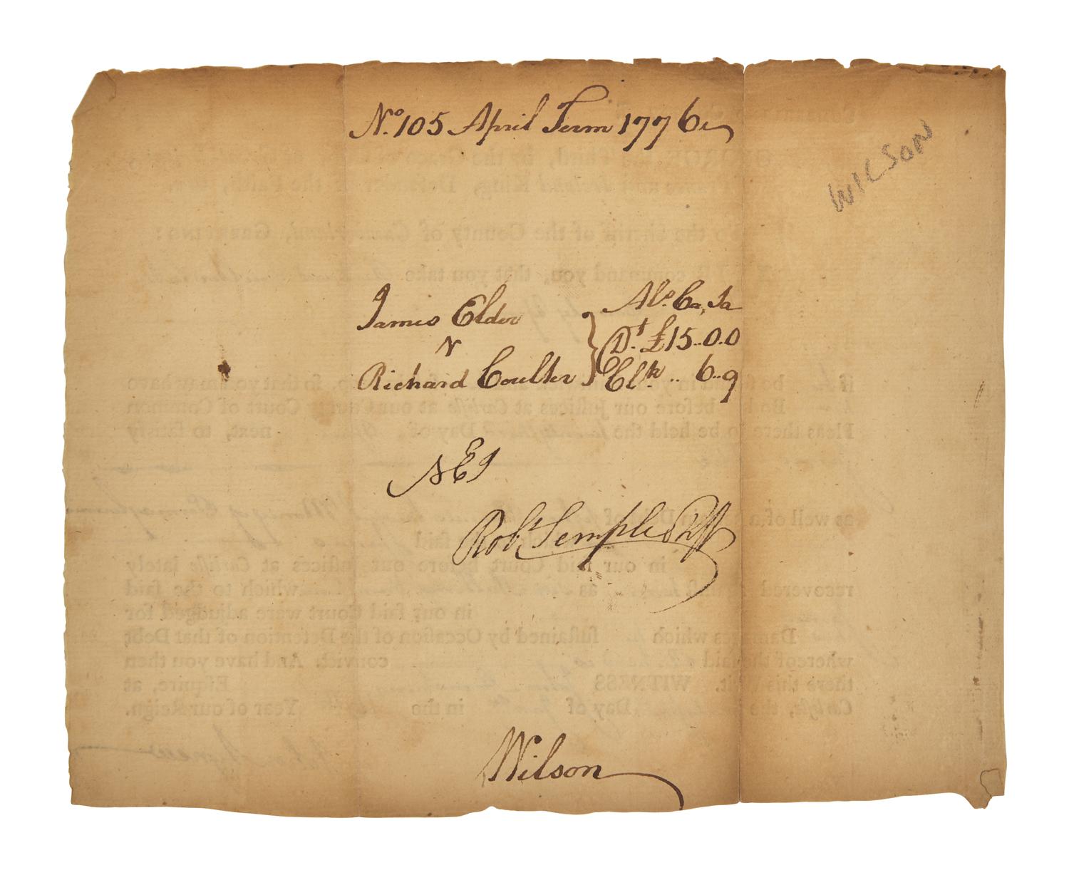 [Americana] [Declaration of Independence] Wilson, James. Partially-Printed Document, signed