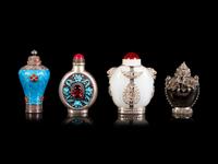 Four Tibetan Silver Mounted Snuff Bottles