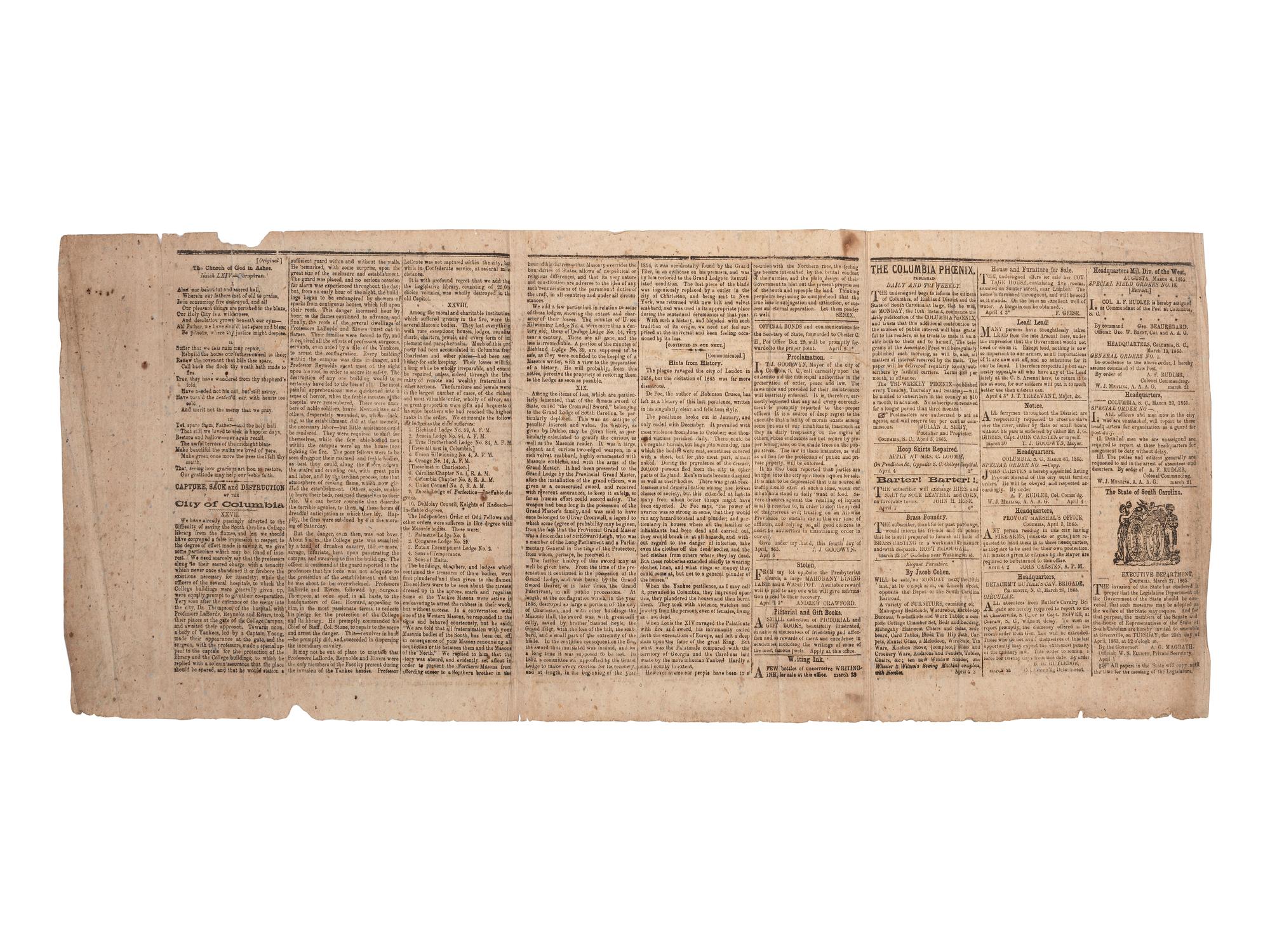 [CIVIL WAR]. Two Southern newspapers covering the evacuation and capture of Richmond, featuring a 15 April 1865 newspaper covering Lincoln's visit to Richmond but unaware of his assassination.