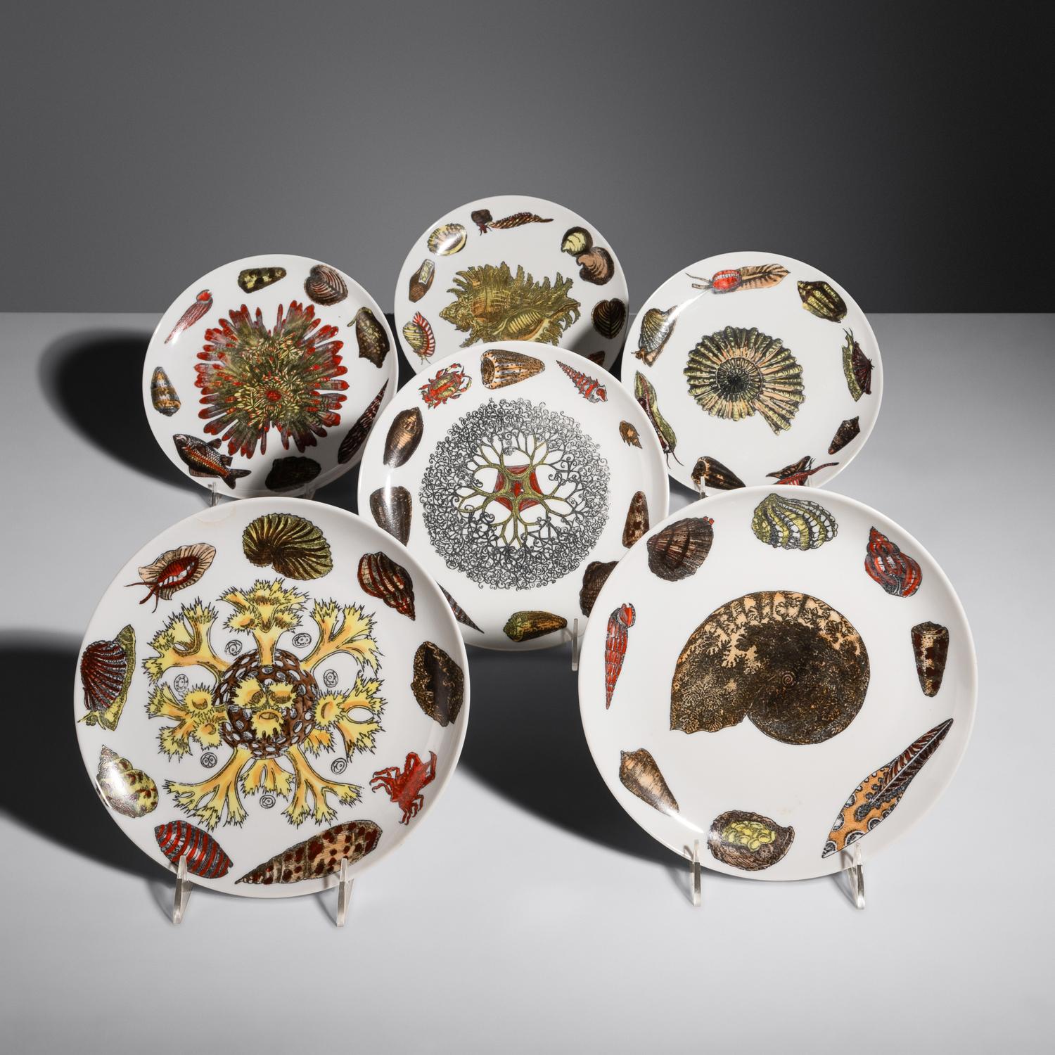 Six Conchiglie Dinner Plates, c. 1970 Fornasetti, Italy