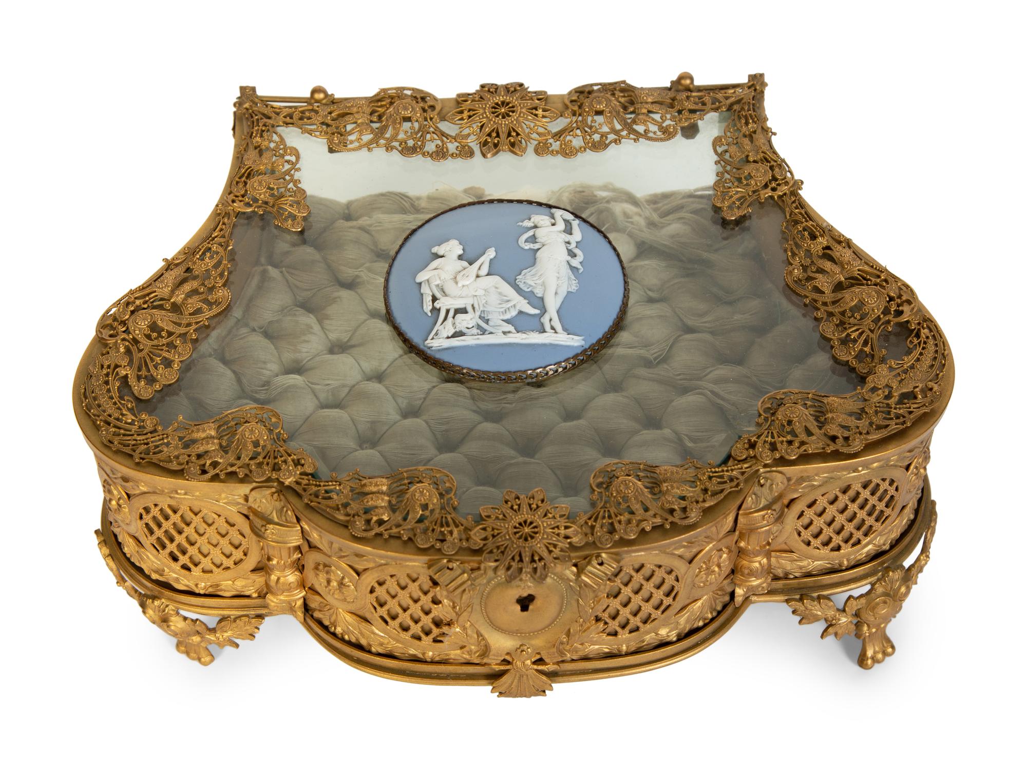 A French Gilt Metal Jewelry Casket