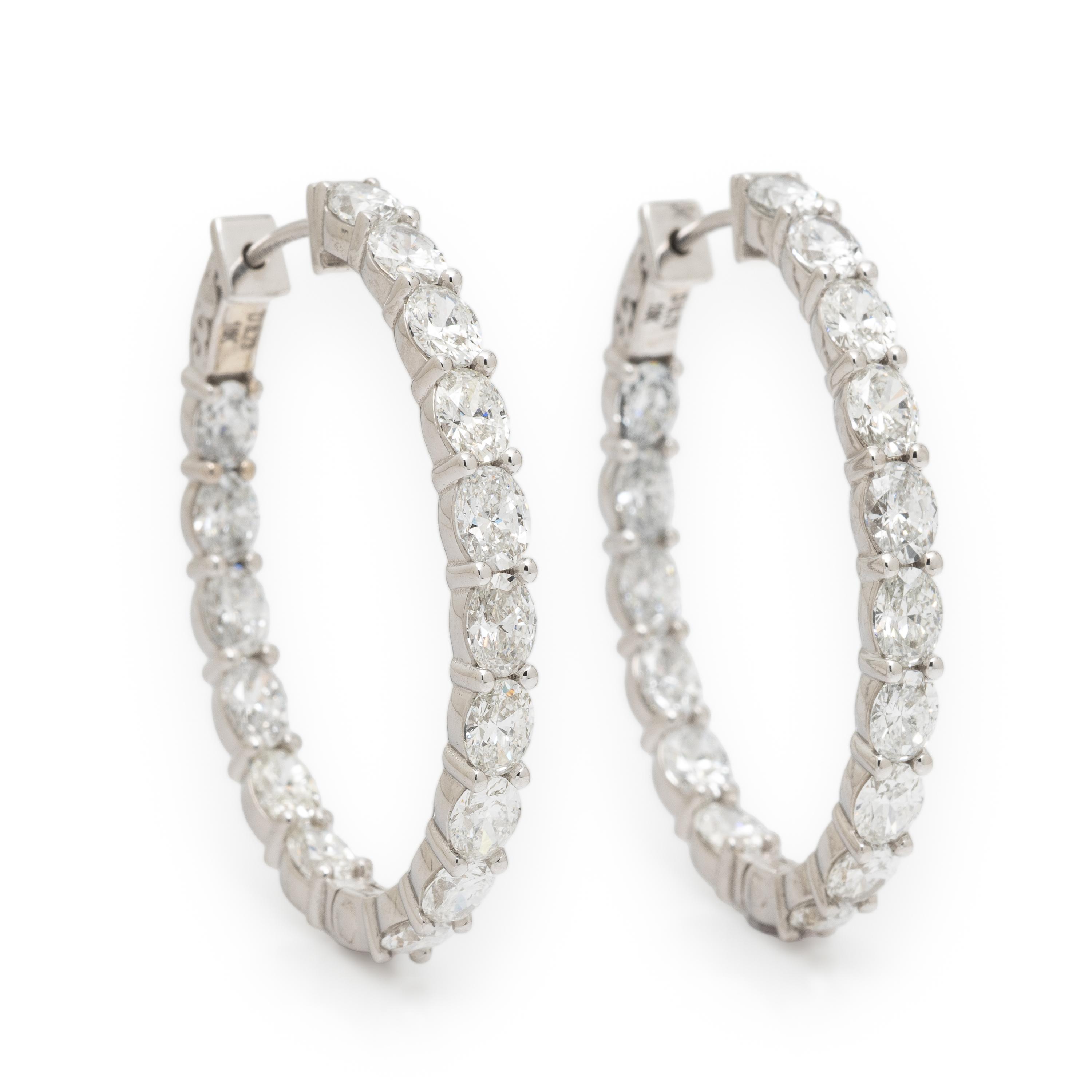 Diamond and White Gold Inside Out Oval Hoop Earrings