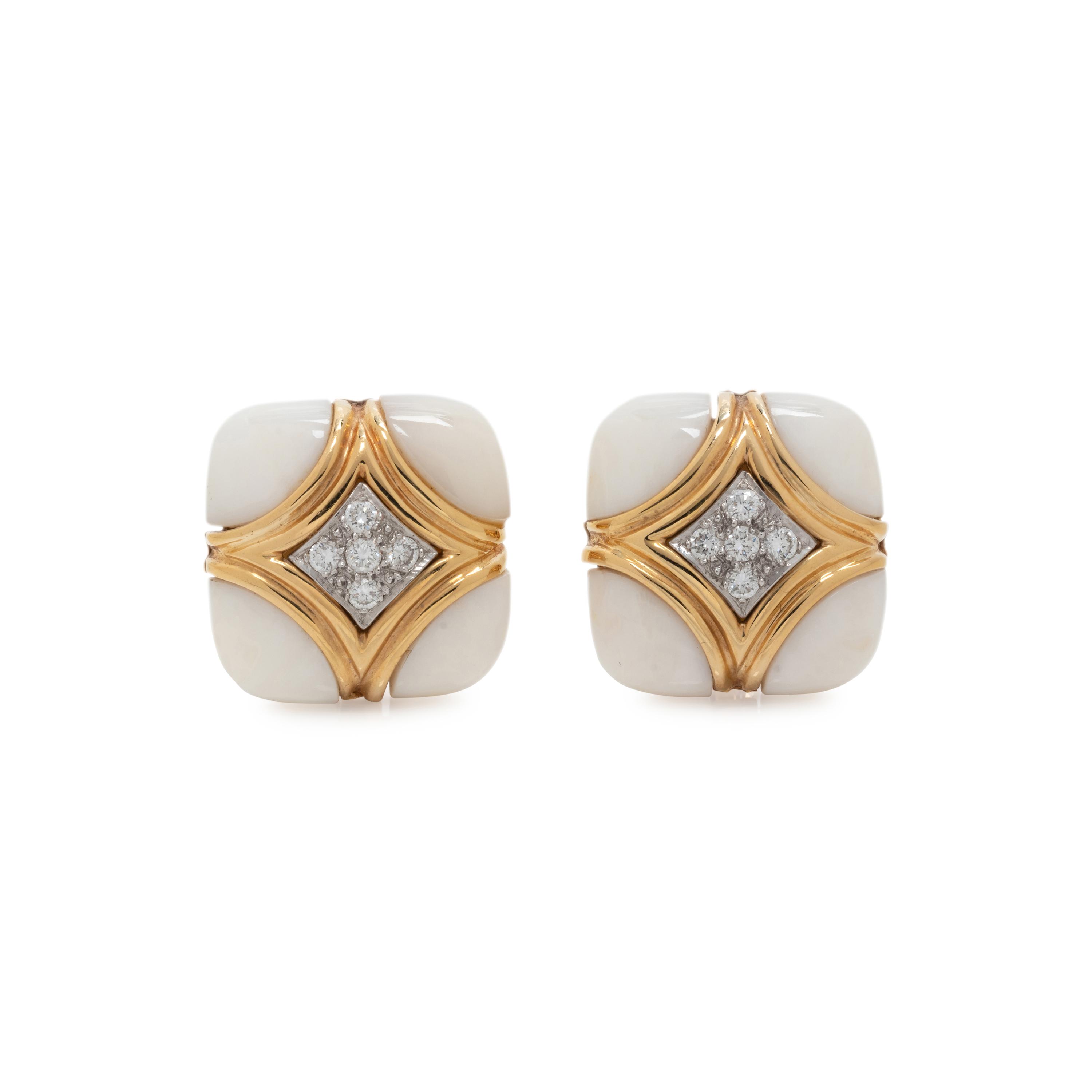 CORAL AND DIAMOND EARCLIPS