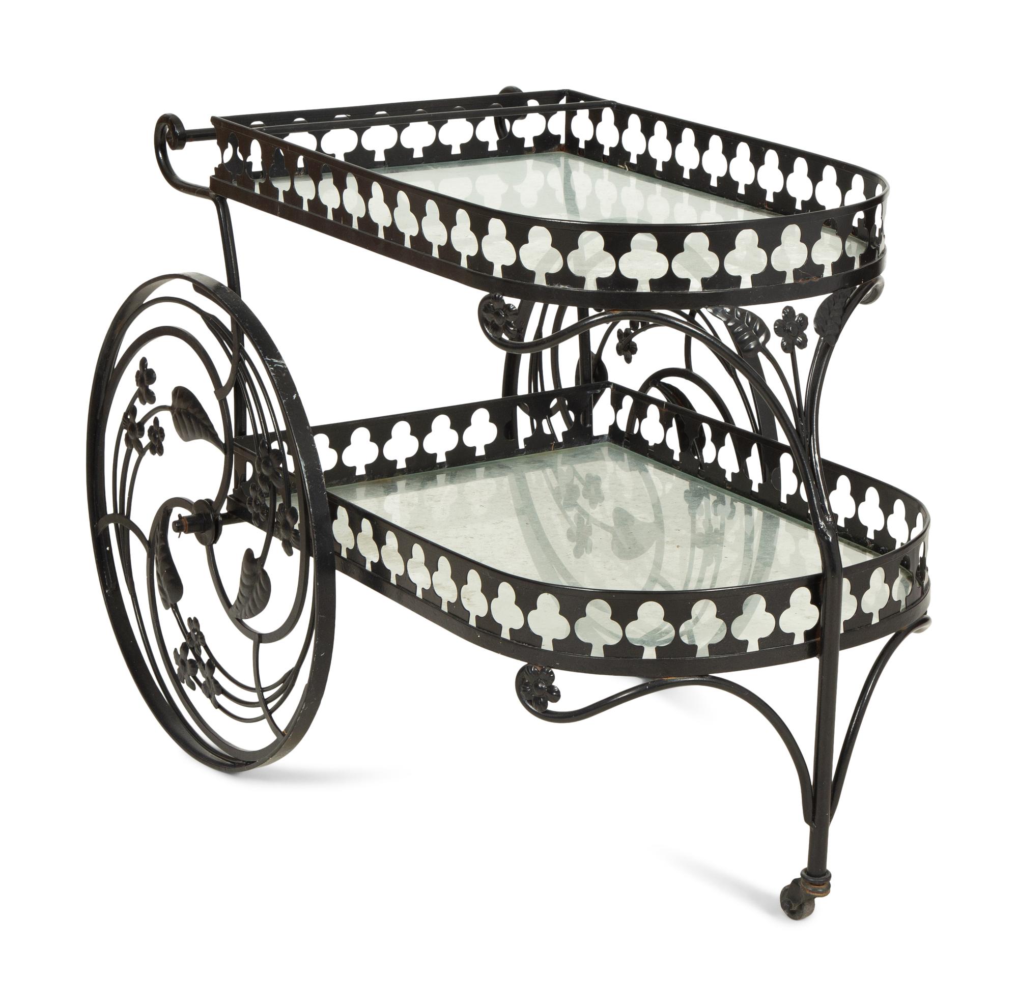 A Salterini Palm Springs Pattern Iron Bar Cart