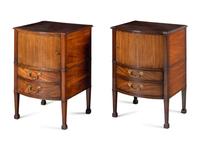 A Pair of George III Mahogany and Satinwood Bedside Cupboards