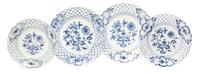 Three Meissen Blue Onion Porcelain Dishes, Diameter of largest 11 1/2 inches.