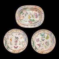 Three Chinese Famille Rose Porcelain Plates