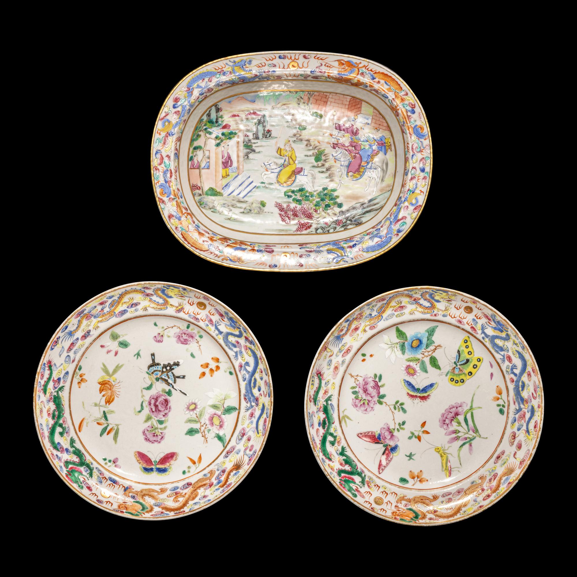 Three Chinese Famille Rose Porcelain Plates