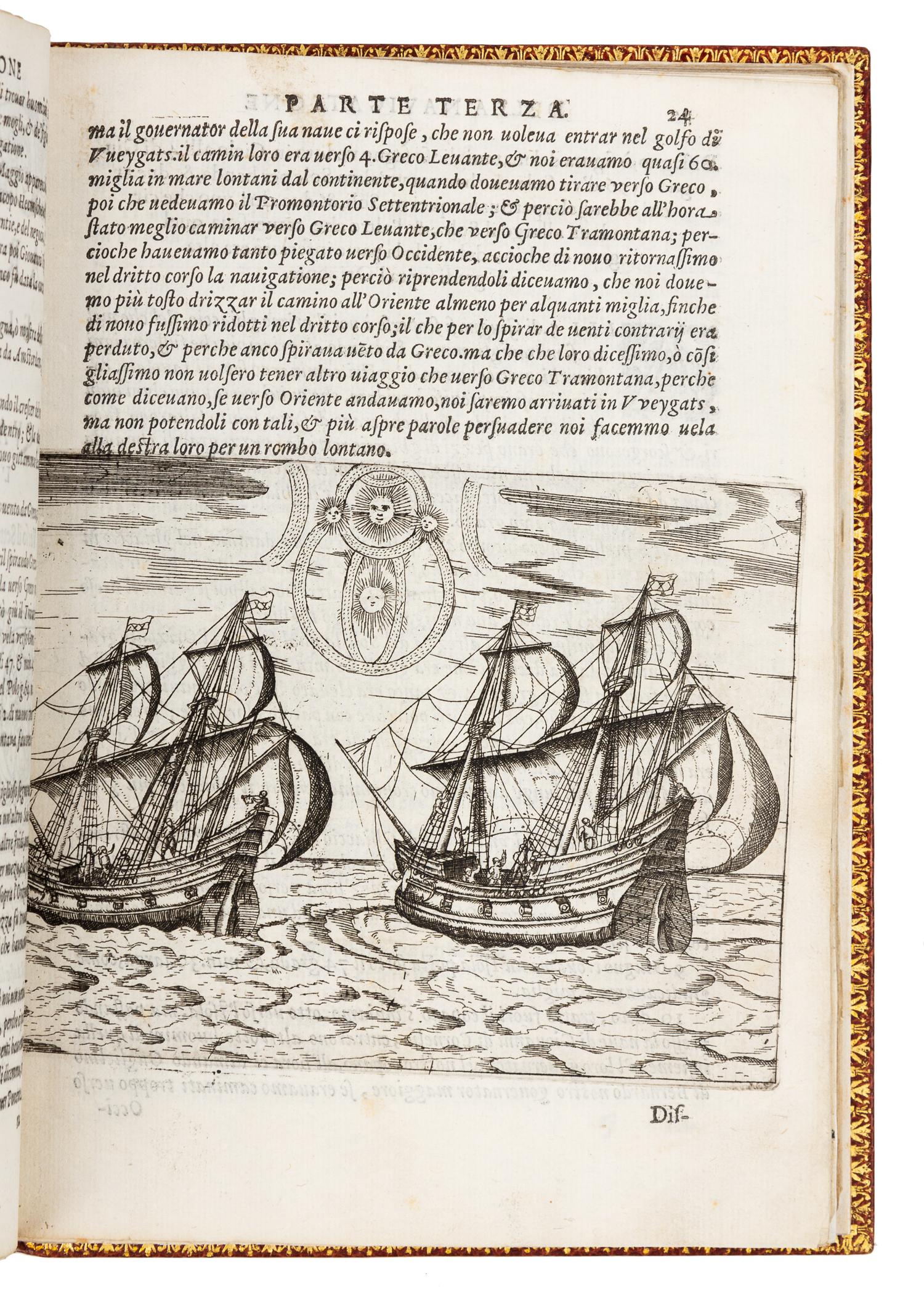 VEER, Gerrit de (ca 1570-ca 1598). Tre Navigationi fatte dagli Olandesi, e Zelandesi... Venice, 1599. FIRST EDITION IN ITALIAN.