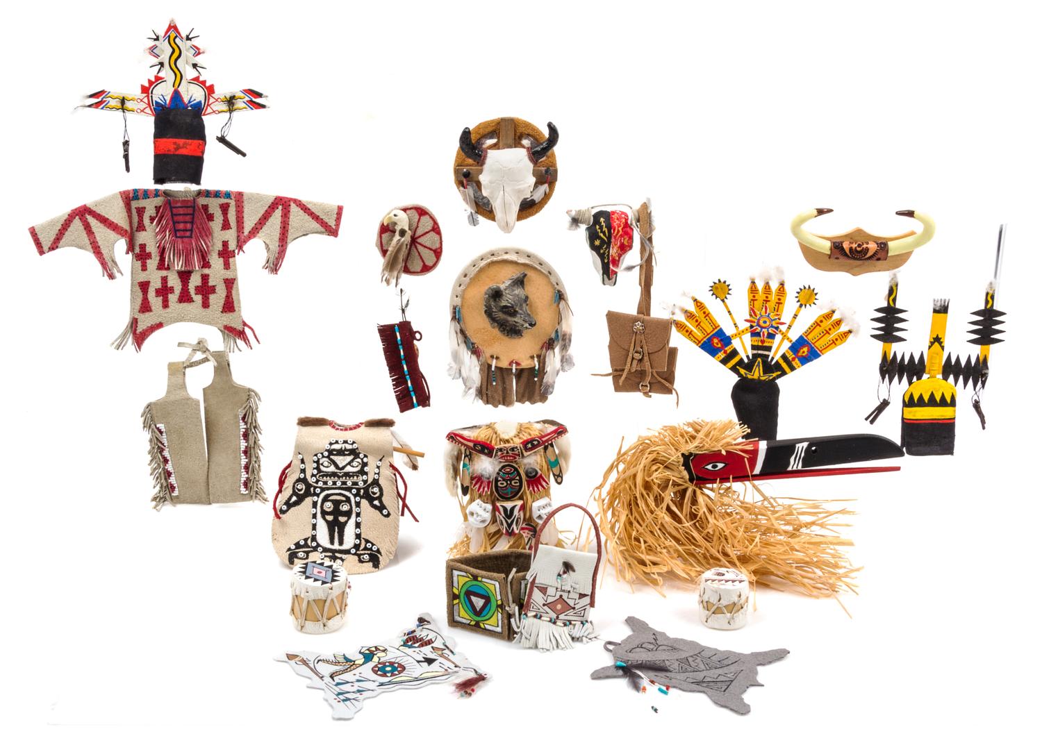 A Group of Native American Themed Articles Width of widest 6 inches. — Various Makers