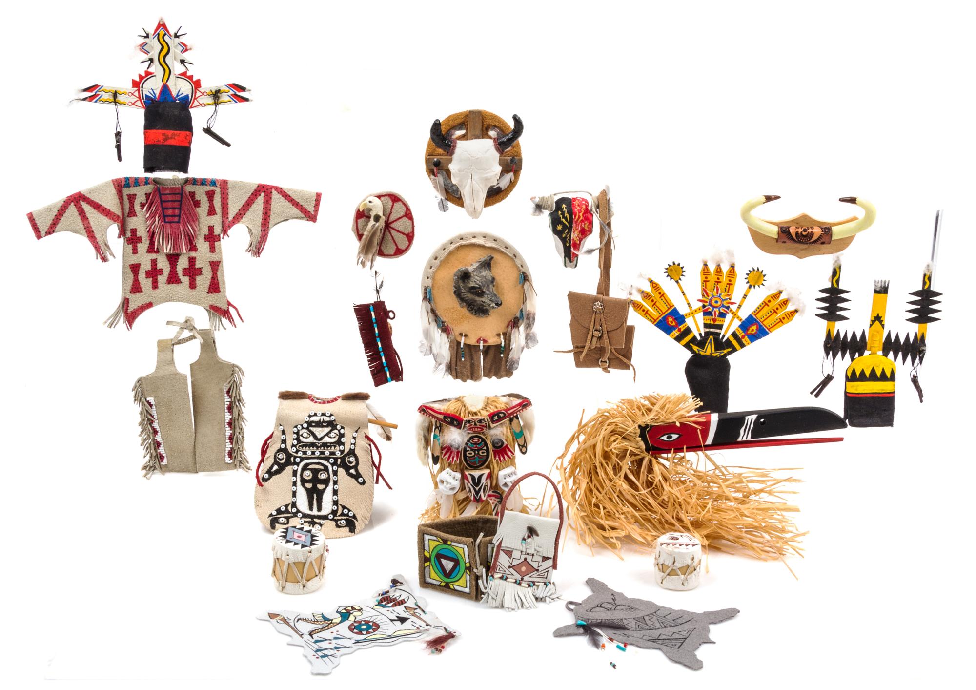 A Group of Native American Themed Articles Width of widest 6 inches. — Various Makers