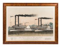 CURRIER and IVES, publishers The Great Race on the Mississippi. From New Orleans to St. Louis..., 1870. (G.2864)
