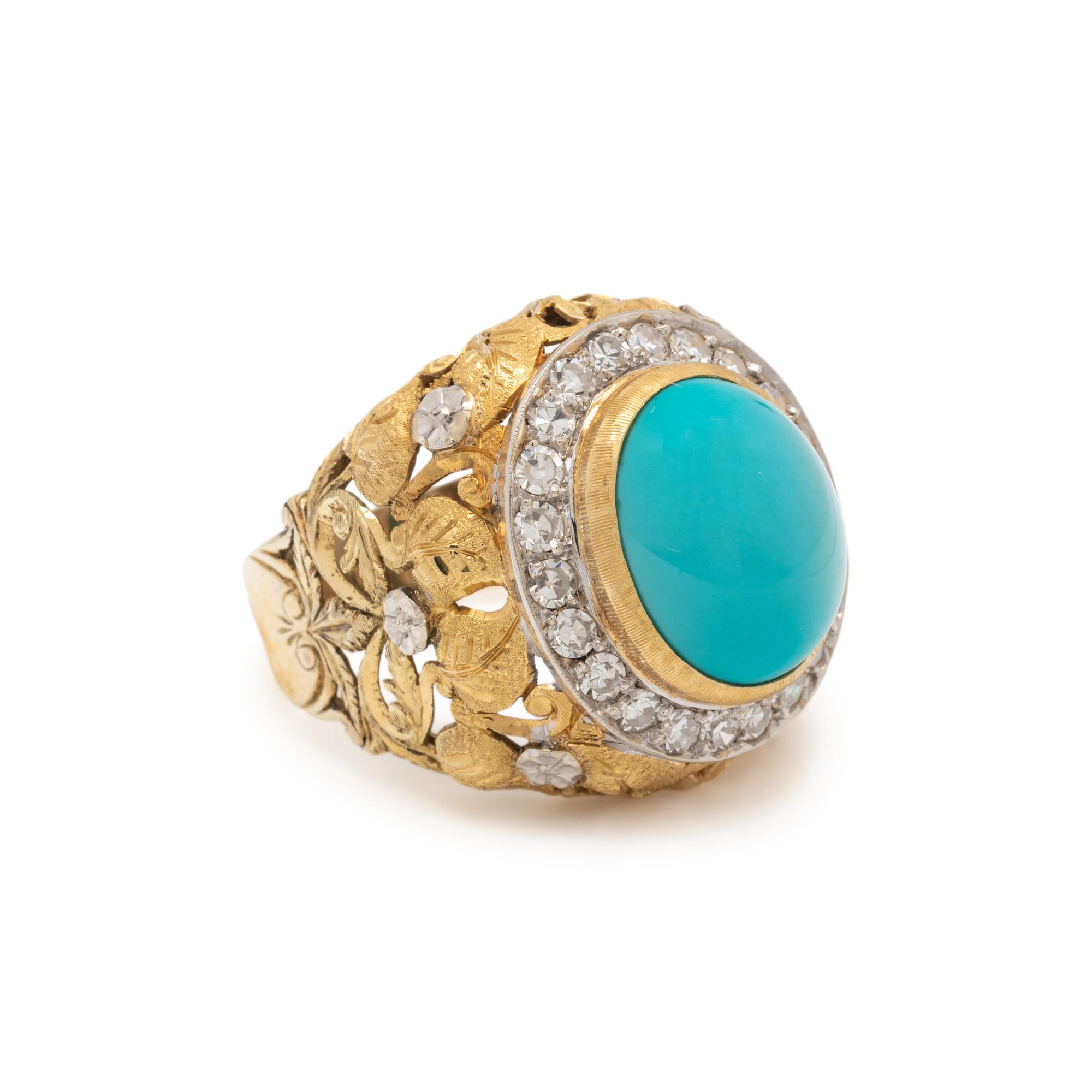 BICOLOR GOLD, TURQUOISE AND DIAMOND RING