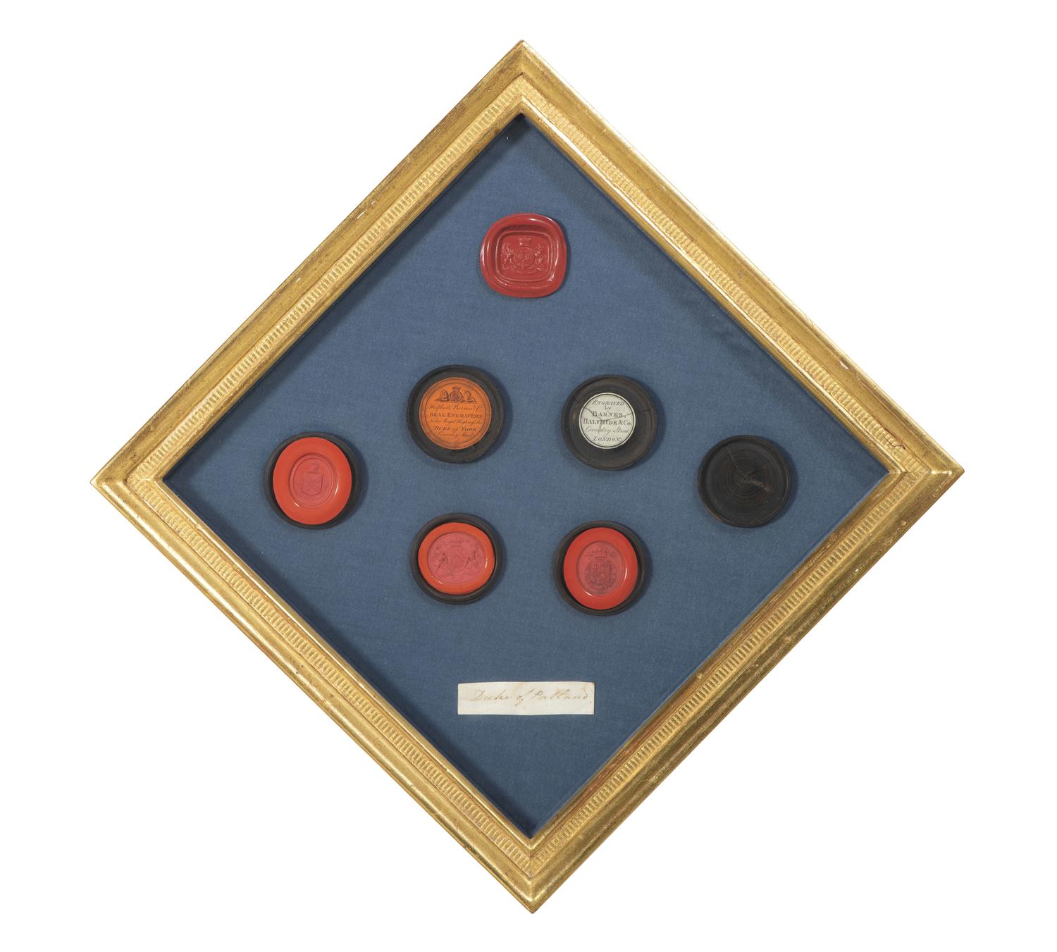 Four Framed English Red Wax Seal Impressions of Noble Interest