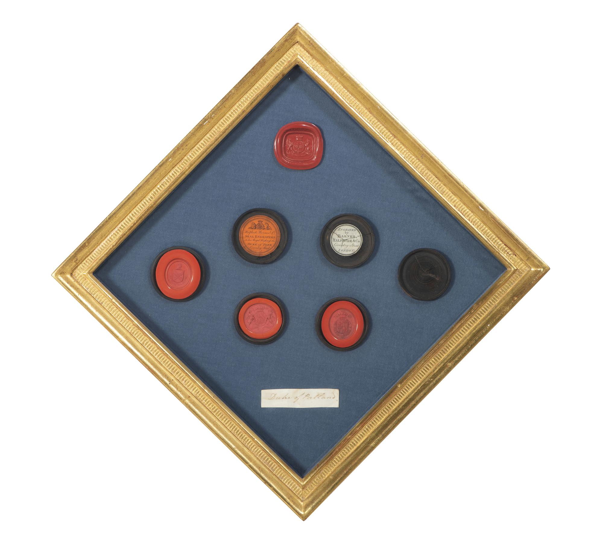 Four Framed English Red Wax Seal Impressions of Noble Interest