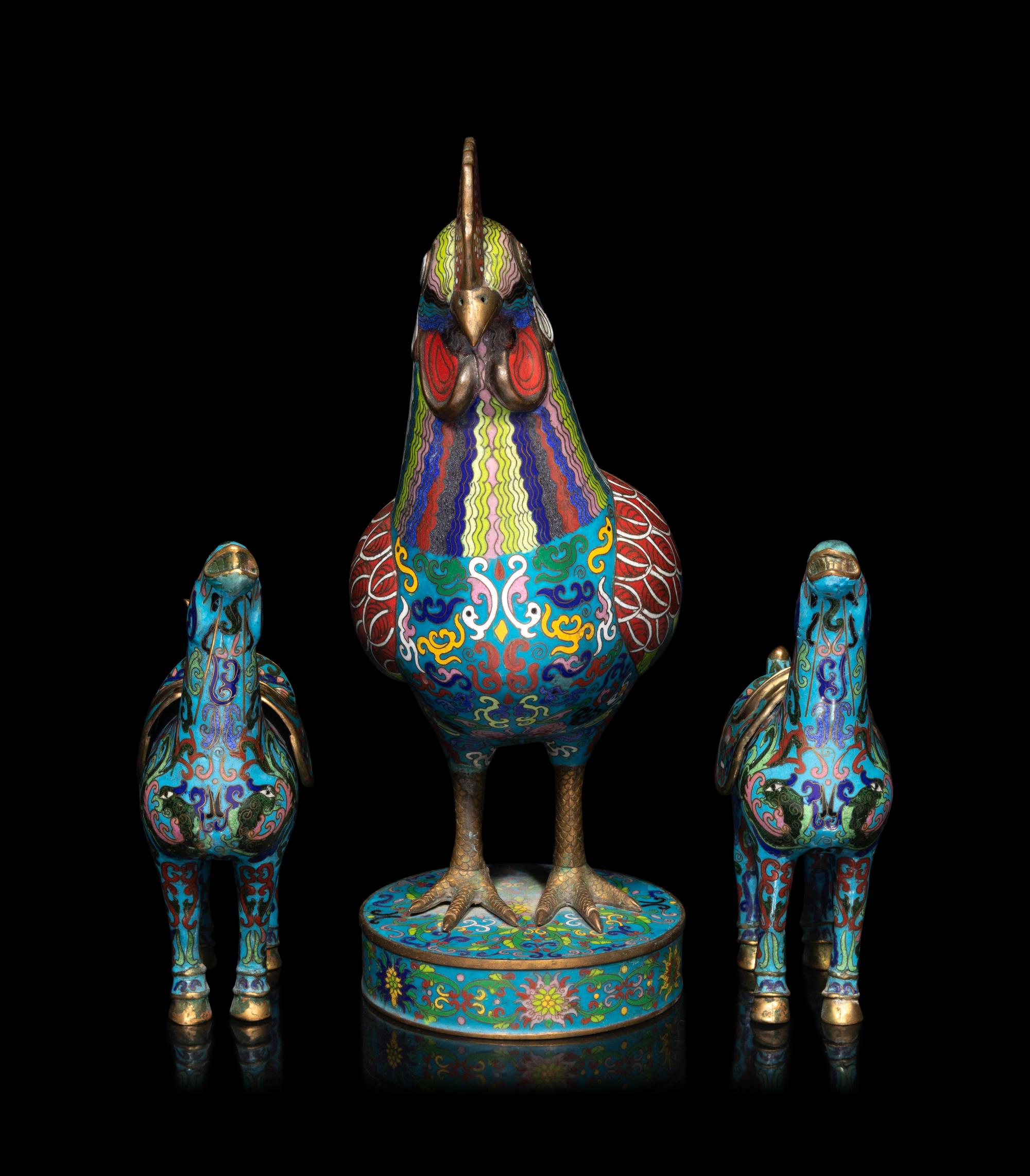 Three Chinese Cloisonné Enamel Animal Figures