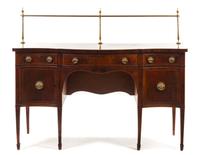 A George III Style Mahogany and Satinwood Sideboard, Height 37 x width 66 x depth 25 3/4 inches.
