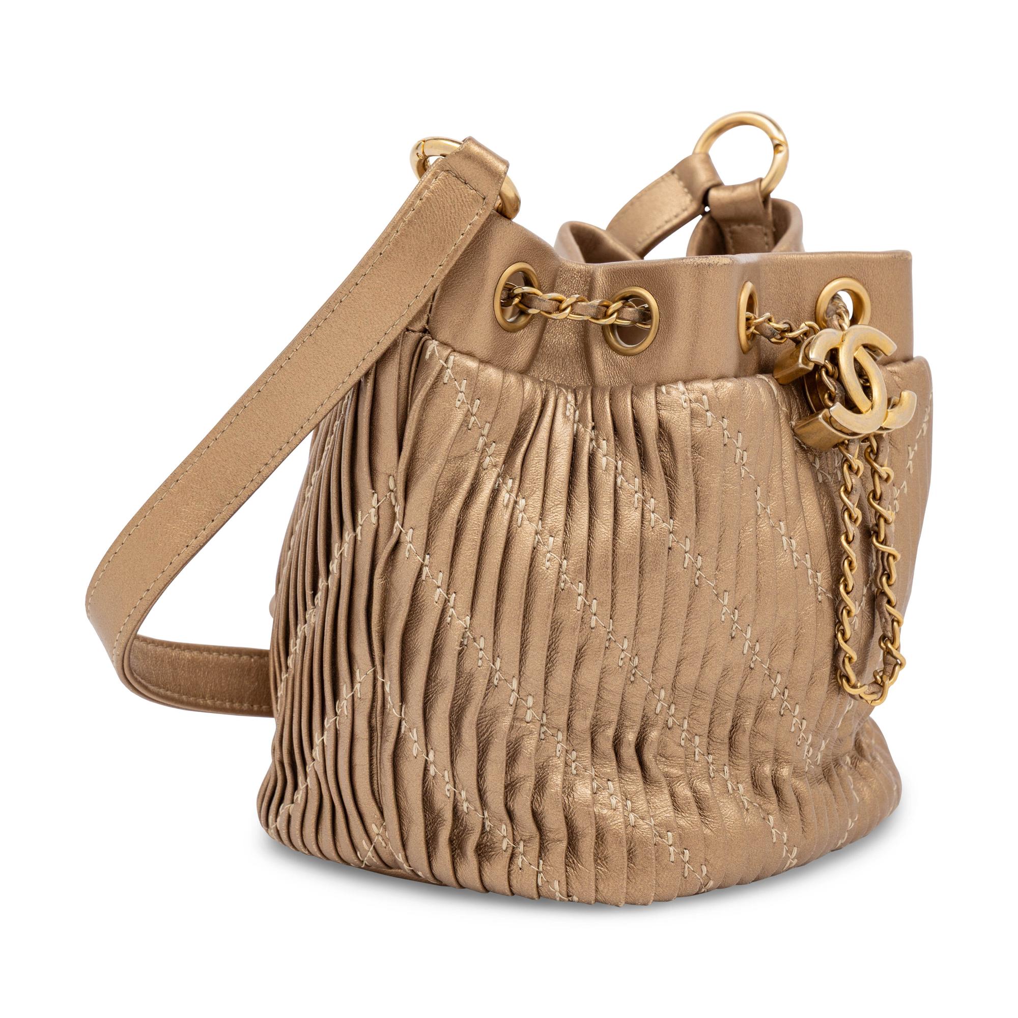Chanel, Coco Pleats Bucket Bag in Gold Leather