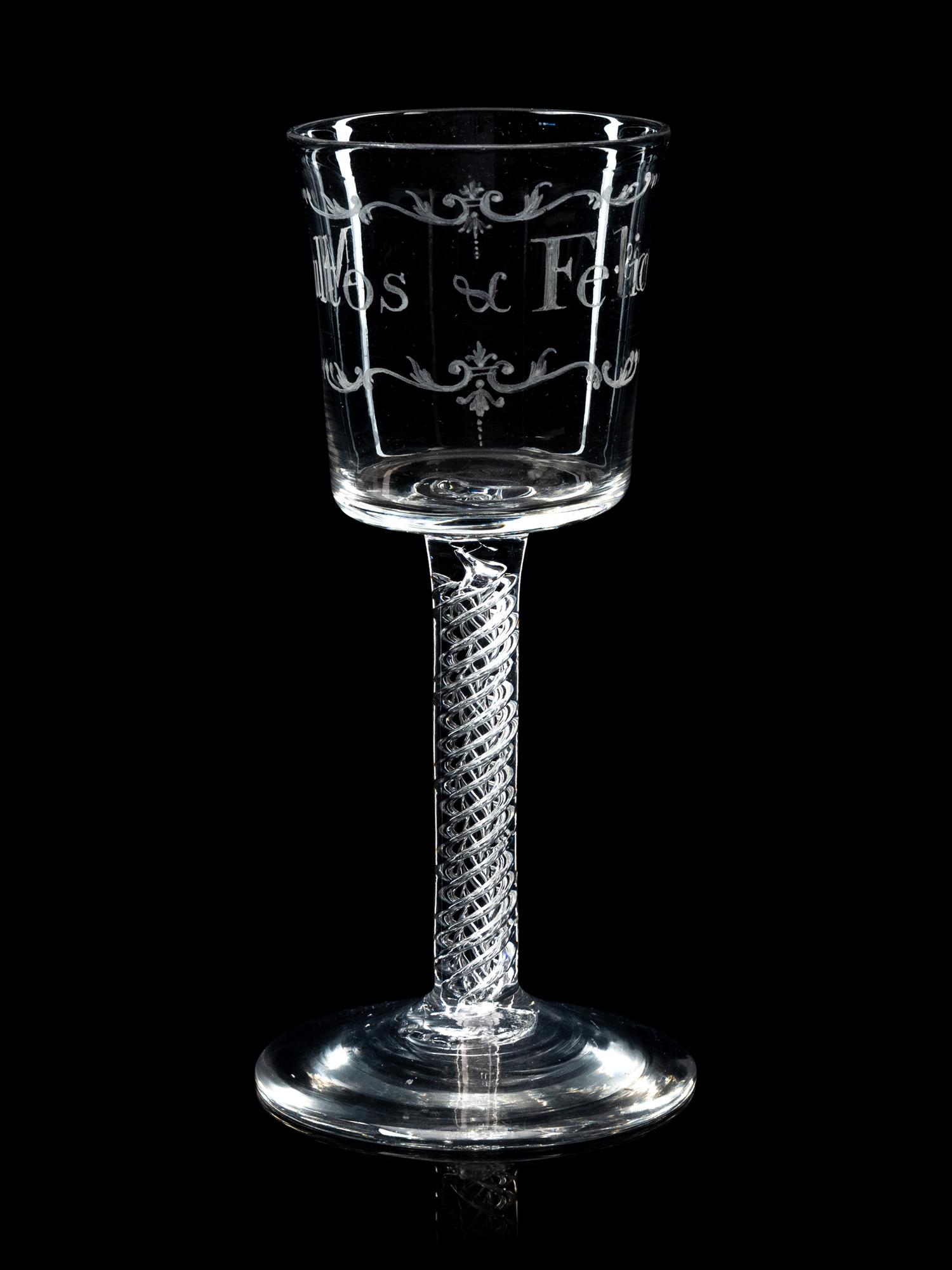 An English Enameled Air Twist Wine Glass