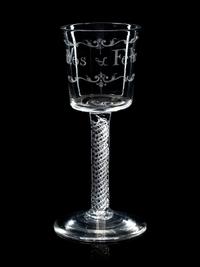 An English Enameled Air Twist Wine Glass