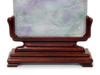 A Pair of Chinese Carved Jadeite Rearing Horse Sculptures and a Carved Jadeite Plaque