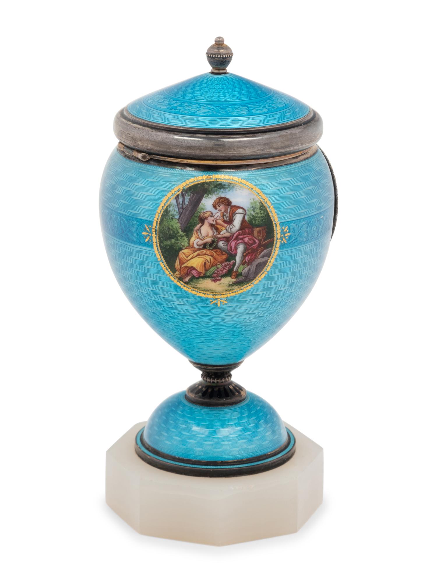 An Austrian Guilloché Enamel Silver Clock