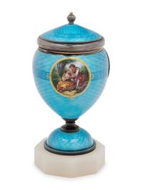 An Austrian Guilloché Enamel Silver Clock