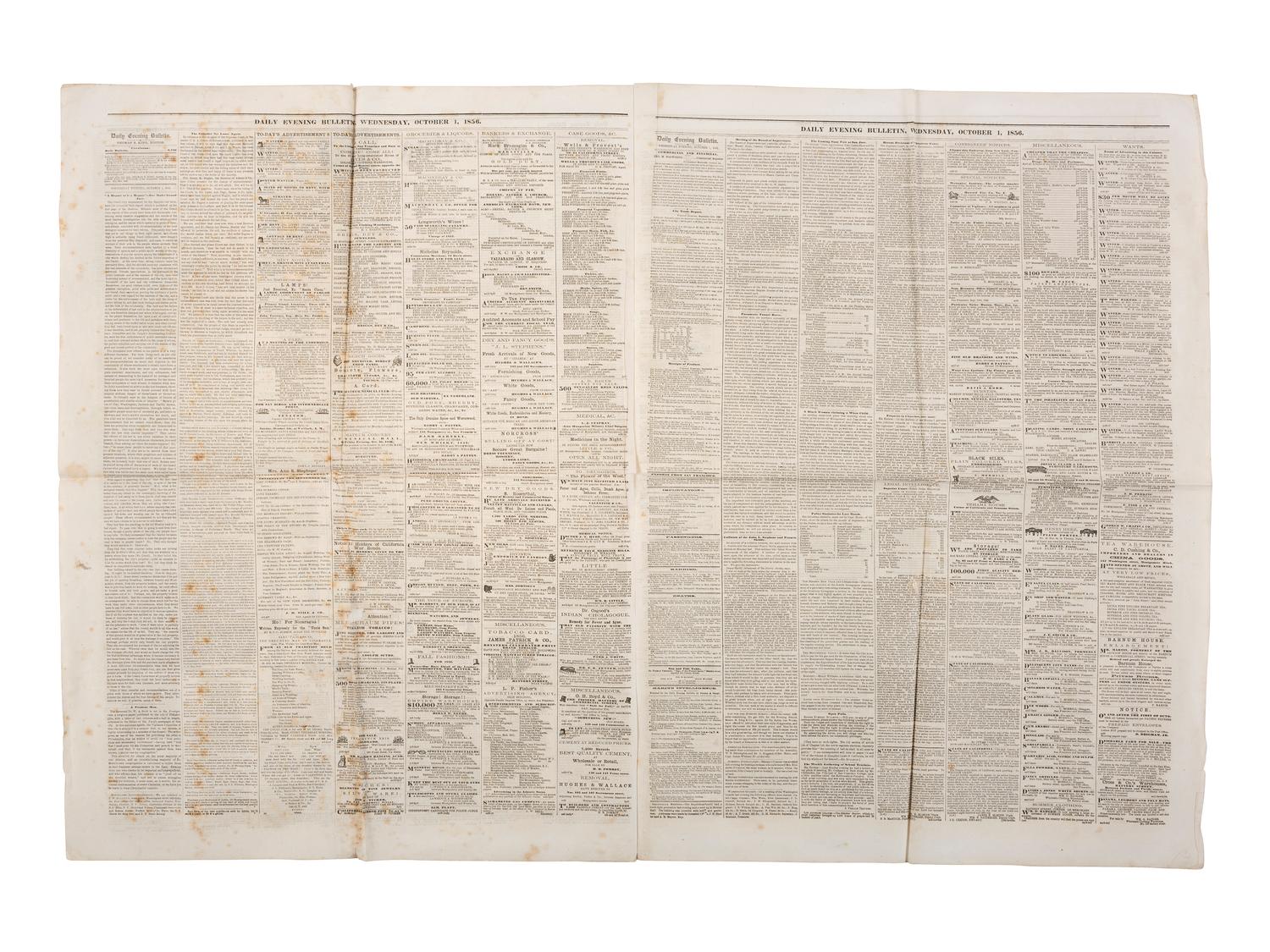 [CALIFORNIA -- CIVIL WAR]. Evening Bulletin. San Francisco, CA. 120+ issues, 1856 & 1863.