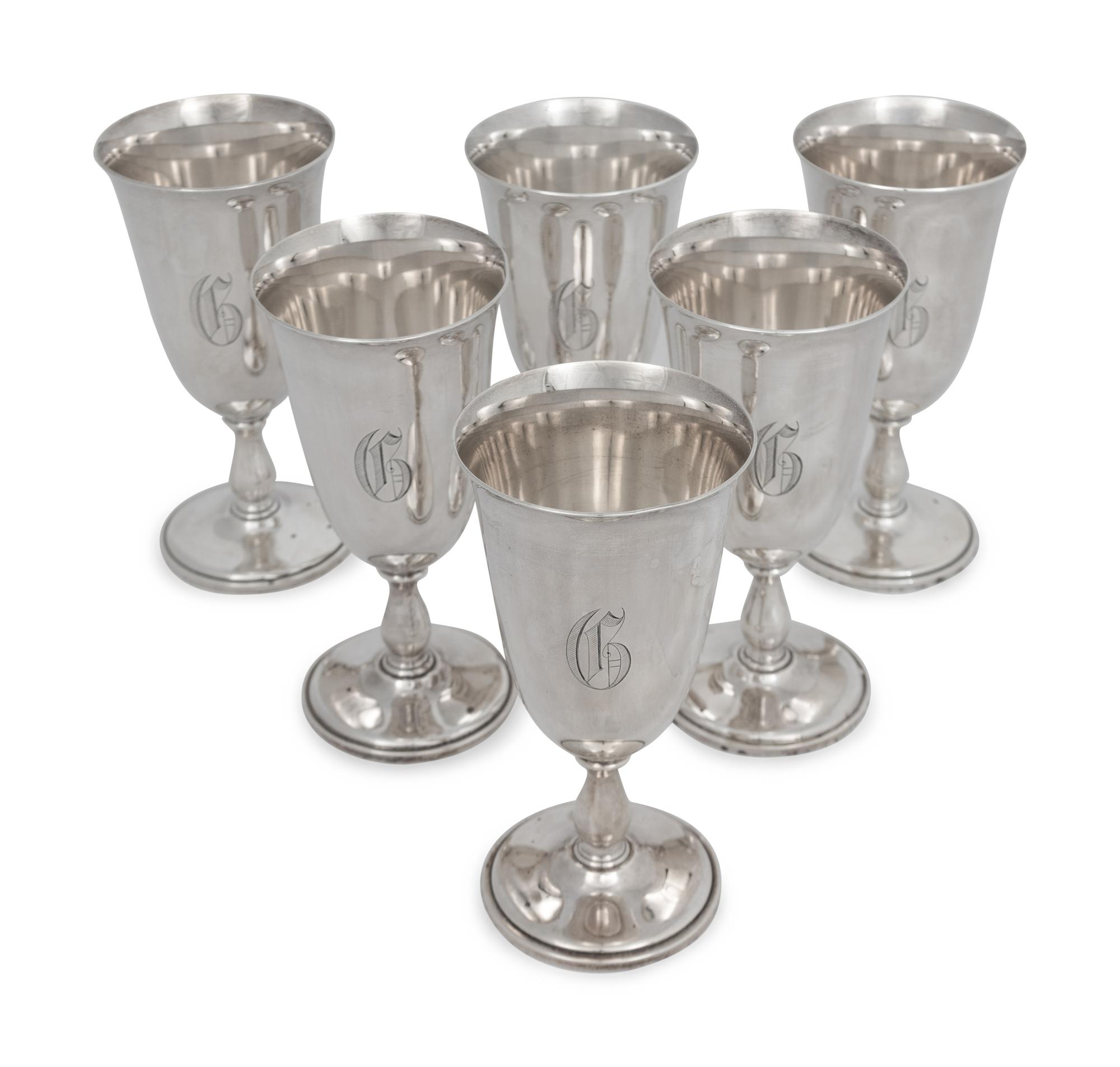Set of Six Dominick & Haff Silver Goblets