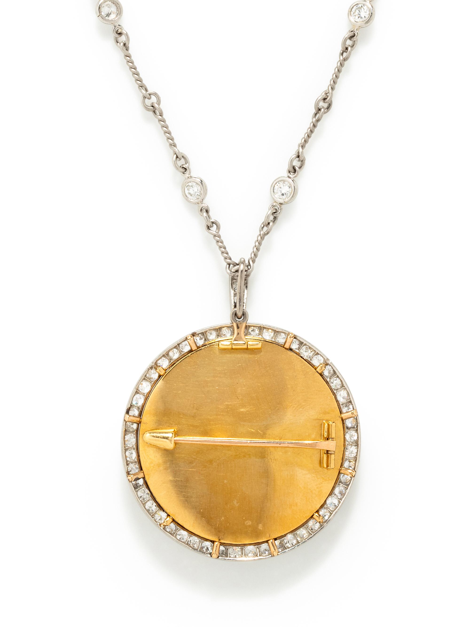 DIAMOND PORTRAIT PENDANT/BROOCH ON CHAIN