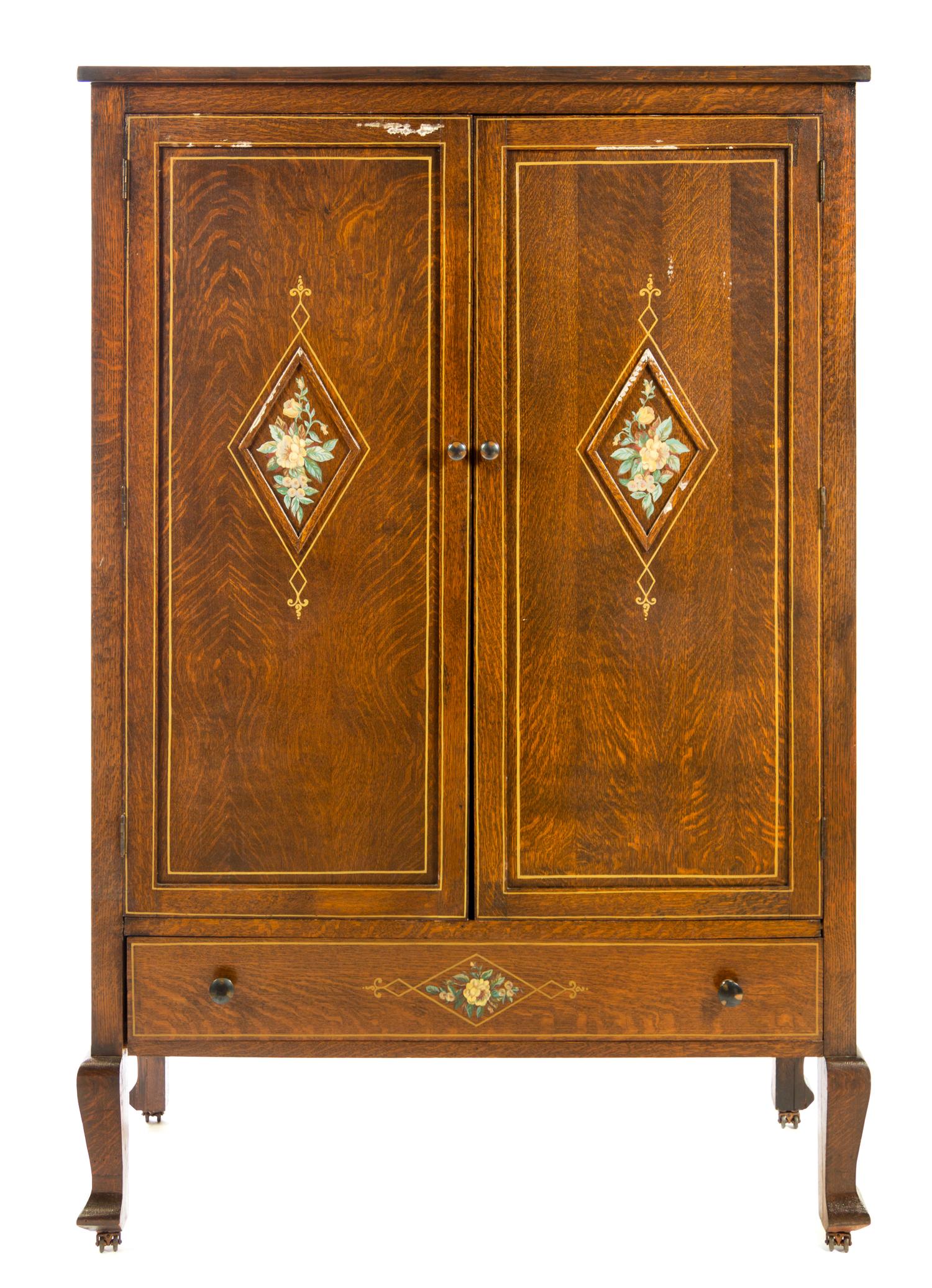 An Arts & Crafts Style Painted Oak Cabinet Height 74 1/2 x width 50 x depth 19 inches. — LATE 20TH CENTURY