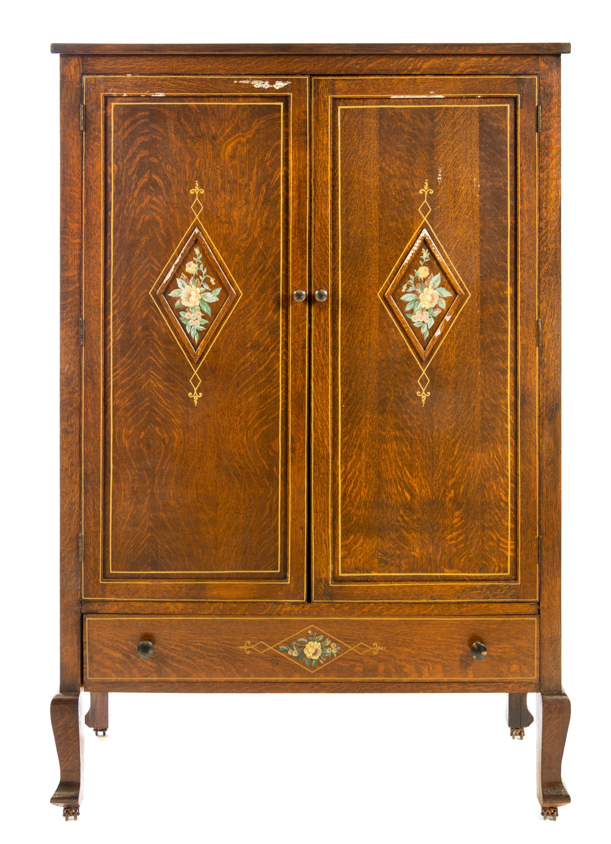 An Arts & Crafts Style Painted Oak Cabinet Height 74 1/2 x width 50 x depth 19 inches. — LATE 20TH CENTURY
