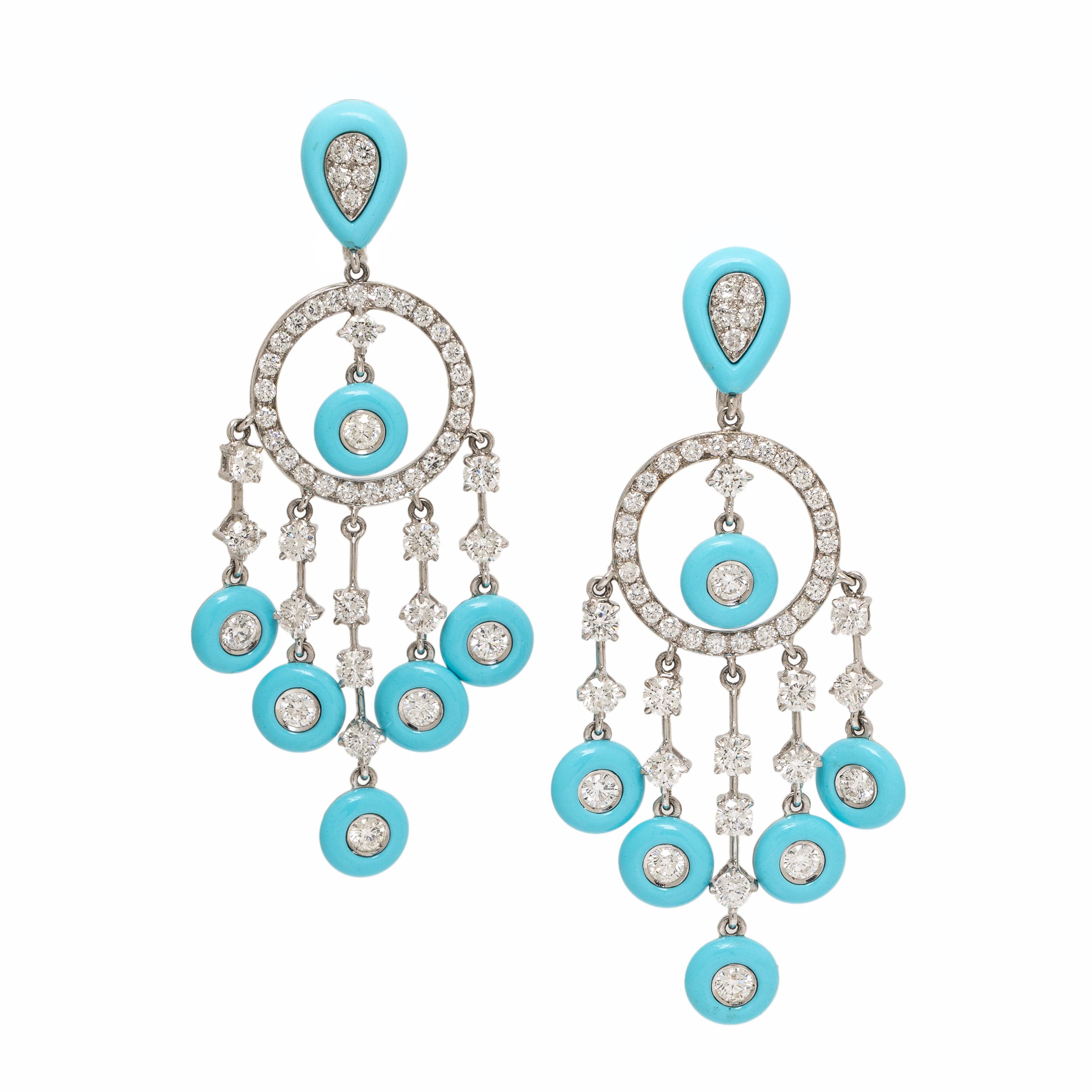 Turquoise, Diamond, and White Gold Earrings