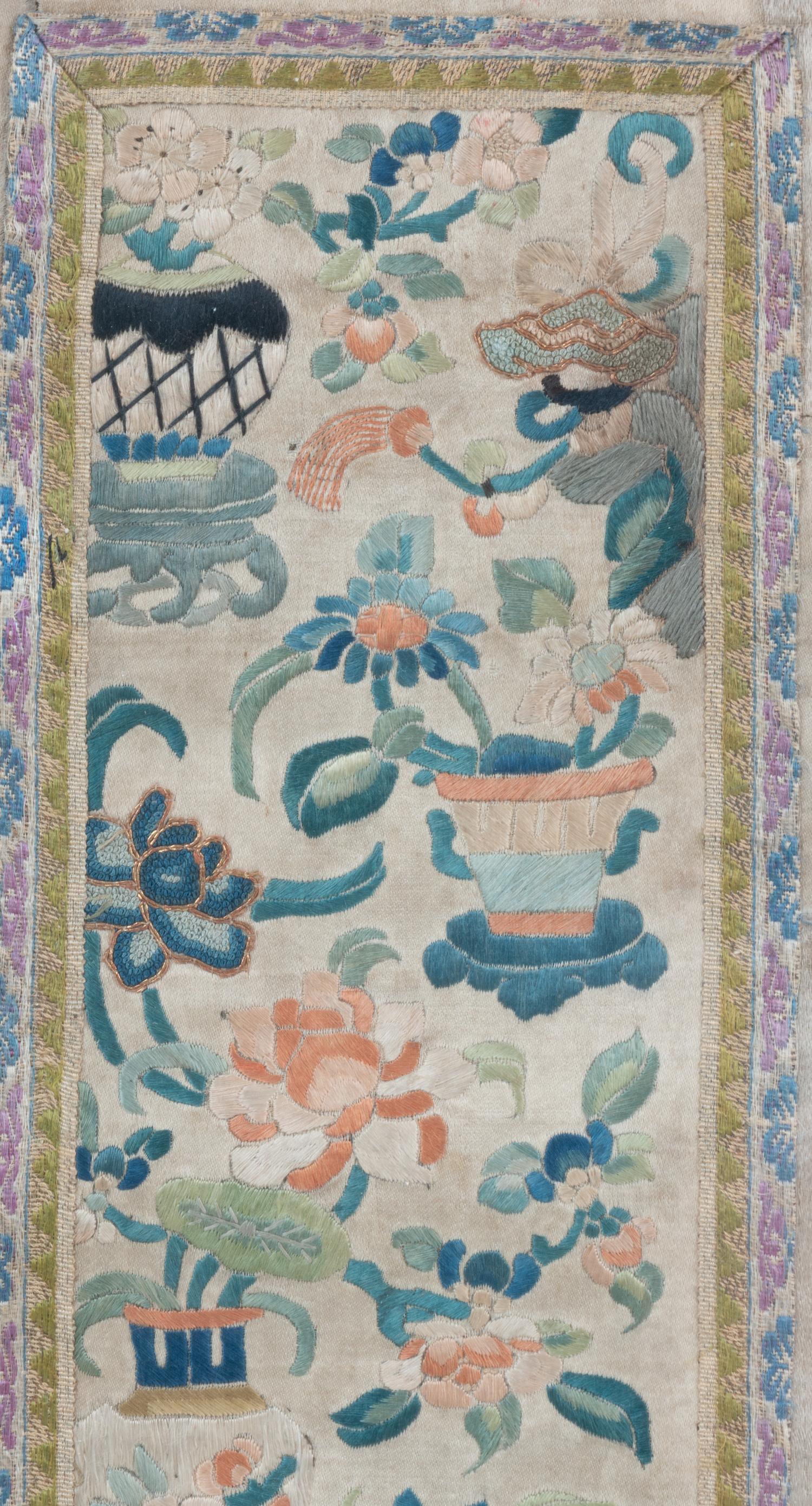 A Chinese Embroidered Silk Rectangular Panel